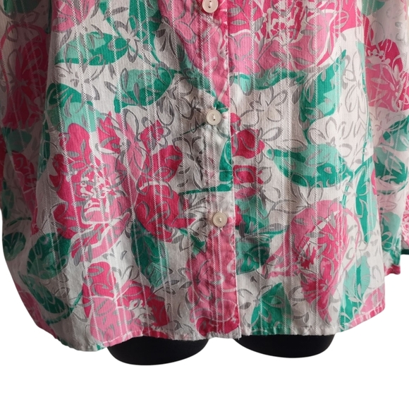Alfred Dunner Blouse Womens Multicolor Floral Print Button Up Shortsleeve Sz 16P - Picture 4 of 10